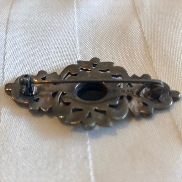 ! SOLD!! VINTAGE 60s 925 MARCASITE ONYX BROOCH - Picture 6 of 6